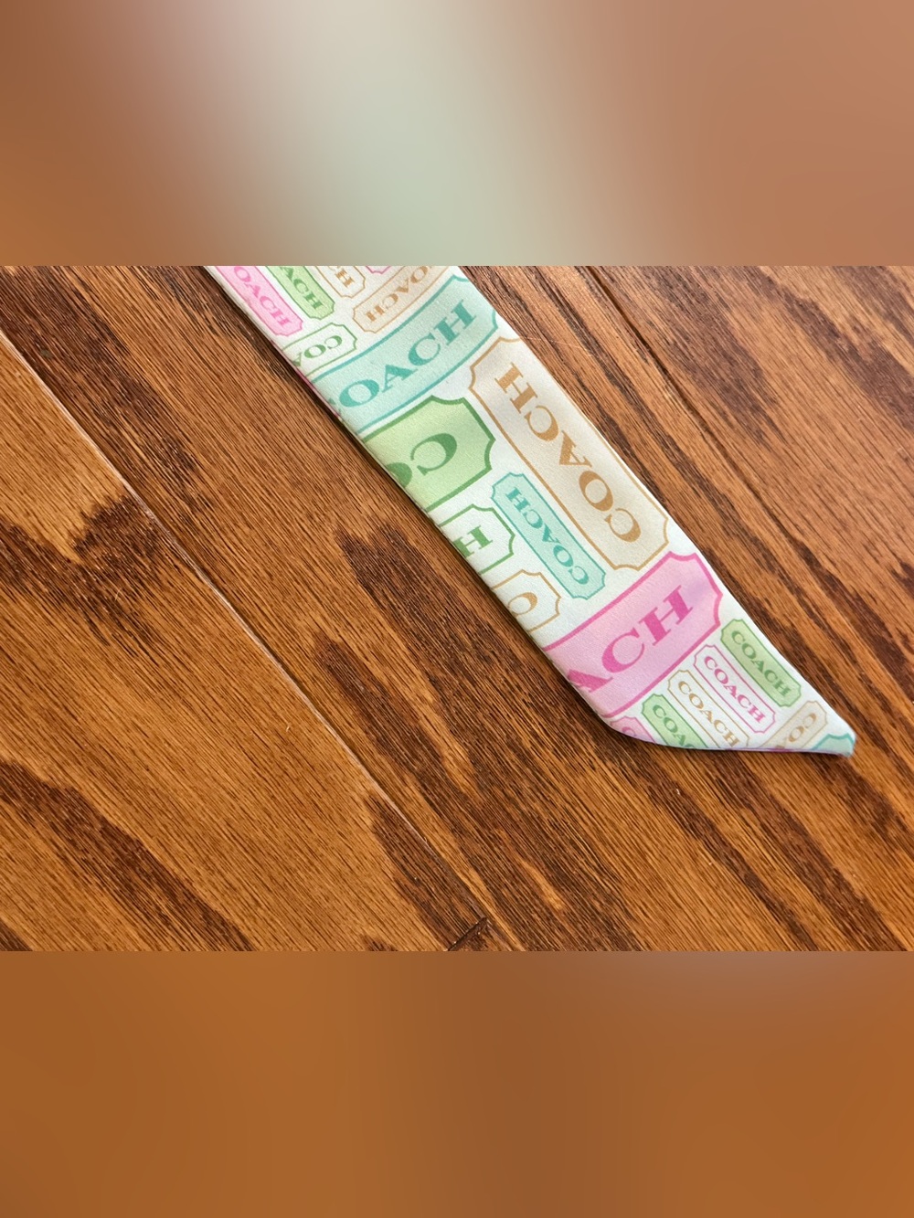 Coach Silk Skinny Scarf in Pastel Coach Logo